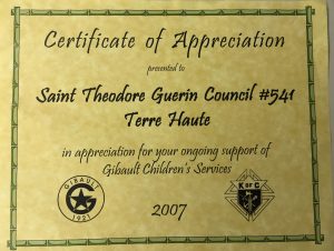 Gibault Certificate of Appreciation 2007